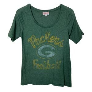 Junk Food Green Bay Packers NFL Scoop Neck Retro Tee T-Shirt Green Womens Medium